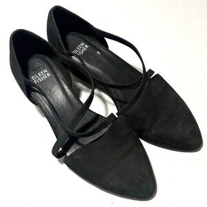 Eileen Fisher Faux Suede Slip On Elastic Strap Block Heel Shoes Size 8